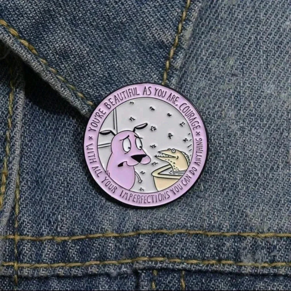 Courage the cowardly dog purple enamel pin brooch charm purse bag Y2K mini
